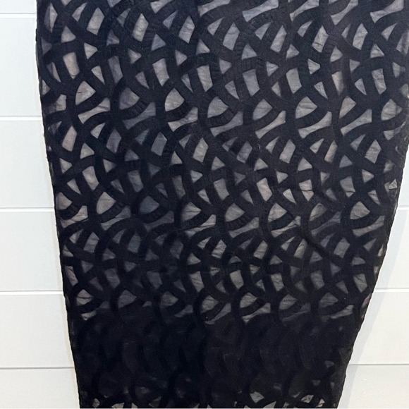 Vince Camuto Black Patterned Midi Dress Leather Stripes Lined Size 2 Whimsigoth - Picture 5 of 16